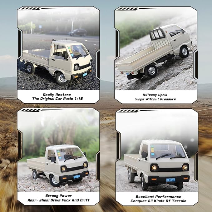 WPL D12mini 1/16 RC Mini Drift Climbing Truck with Front Light 2.4G Remote Control Car Kei Off Road Truck DIY Rear Drive Hobby Grade Toy 20 Minutes Runtime - Double Batteries