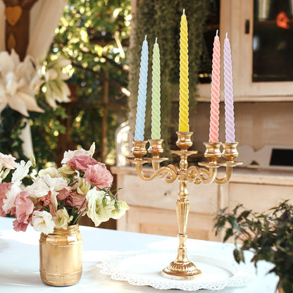 Whaline 12Pcs 10 Inch Cream Spiral Taper Candles 6 Colors Dripless Twisted Wax Candles Long Unscented Smokeless Candle Sticks for Holiday Birthday Celebration Home Party Dining Table Supplies