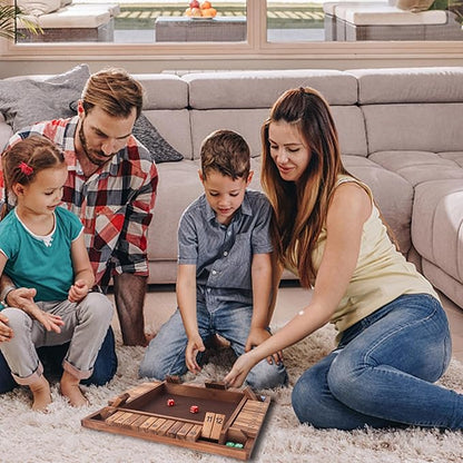 GSE Games &amp Sports Expert 1-4 Player Wooden Shut The Box Board Game with 8 Dice. 4-Way 12 Numbers Shut The Box Dice Set of Popular English Pub Board Game - Walnut