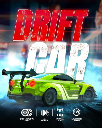 RACENT RC Drift Car 1:20 Scale Remote Control Car with LED Light 2.4GHz 20KM/H 4WD High Speed RC Vehicle Racing &amp Drifting Tires Two Batteries Toy Idea Gift for Adults Boys Girls and Kids (Gr