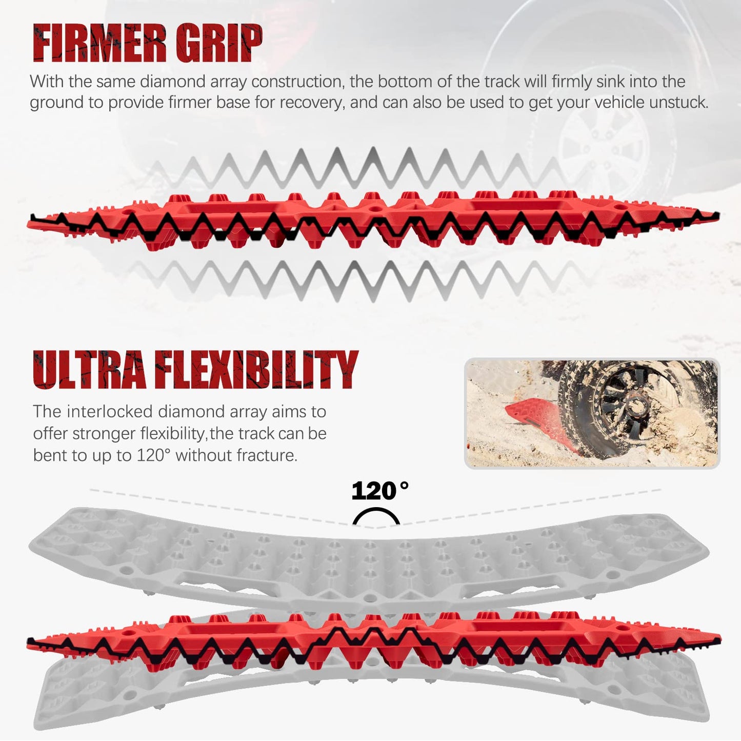 BUNKER INDUST Off-Road Traction Boards (Red) + 3/4in×20ft Kinetic Recovery Rope with 2 Soft Shackles Kit