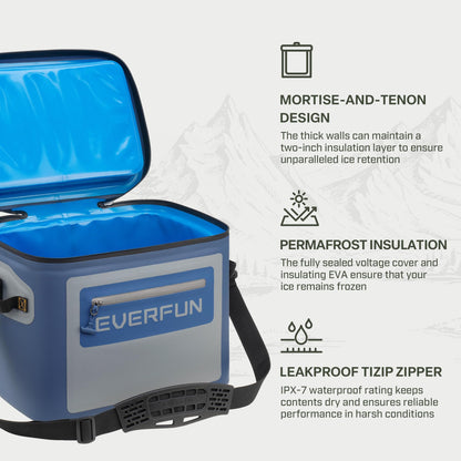EVERFUN Soft Cooler 30 Can, Portable 24qt Insulated Small Cooling Lunch Box for Men and Women, Leakproof Ice Chest Bag for Travel, Beach, Camping, Boating, Fishing, Tailgating, Work and Picnic