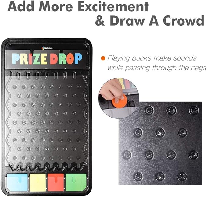 WinSpin 41x25 Prize Drop Board Foldable Stand Disk Drop Board Game with 12 Playing Pucks for Carnival Tradeshow Party Live Stream