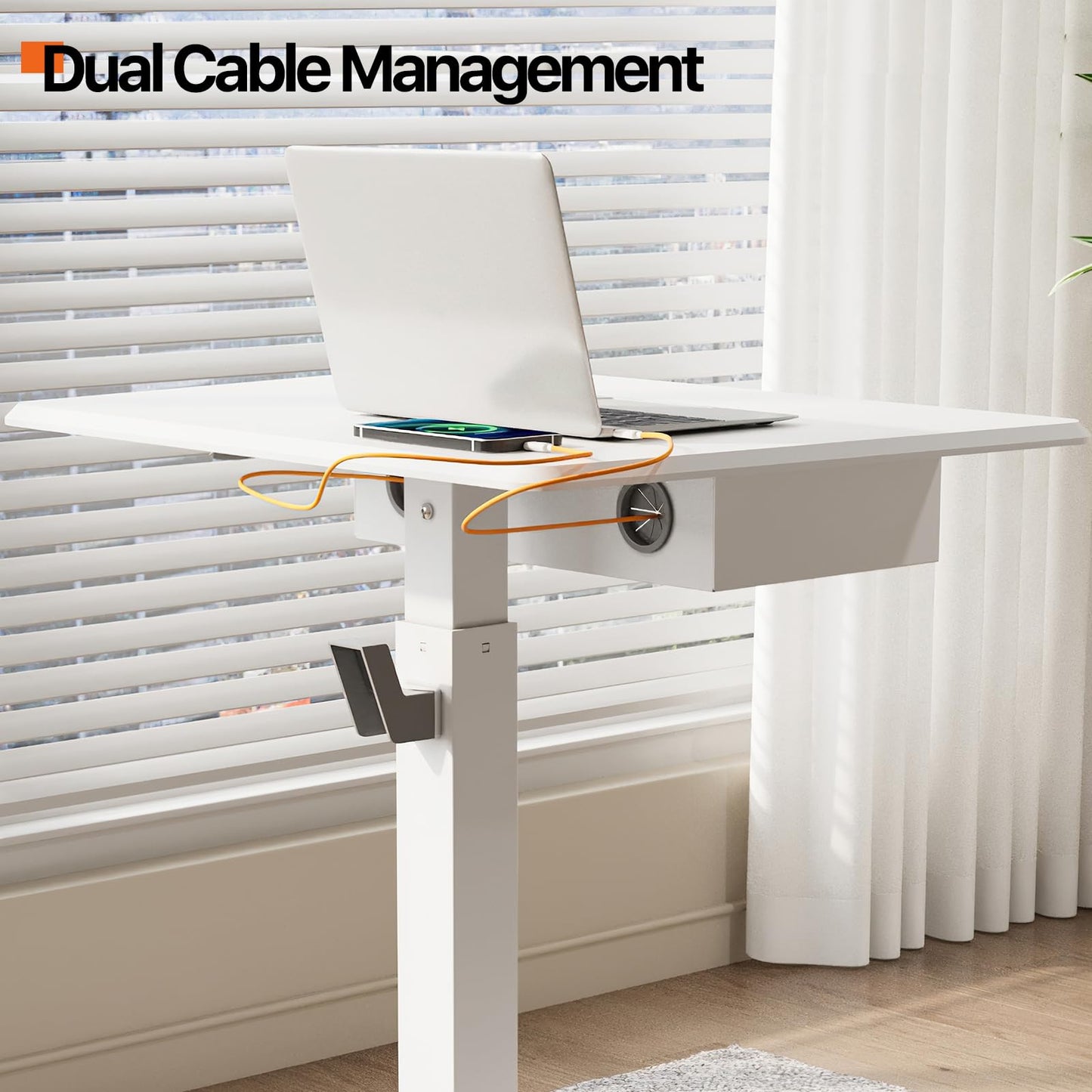 JOY worker Mobile Standing Desk with Storage Drawer, Pneumatic Height Adjustable Mobile Laptop Desk Workstation, White Rolling Cart with Wheels for Home Office Classroom
