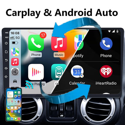 Android 14 Car Stereo Radio Upgrade for Jeep Wrangler JK Compass Grand Cherokee Dodge Ram 1500, 10 inch QLED Touchscreen Support Wireless CarPlay Android Auto GPS Bluetooth FM SWC (RAM 2GB+ ROM 64GB)