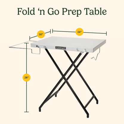 Cuisinart Fold ‘n Go Prep Table, Portable Folding Table and Grill Stand with Tool hooks, Trash Bag Holder, Paper Towel Rack, 24” x 20” Steel Food Prep Station Perfect for BBQs, Tailgates and Camping