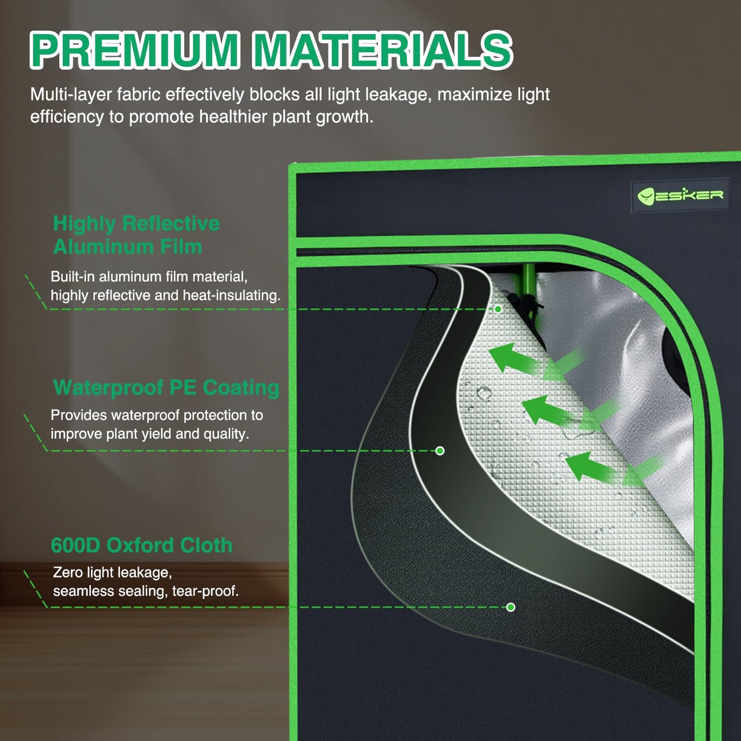 Yesker 3x3 Grow Tent 36"x36"x72" High Reflective Mylar Indoor Growing Tents 600D Oxford Cloth with Observation Window and Removable Floor Tray for Hydroponics Indoor Plants Fruit Flower Veg Growing