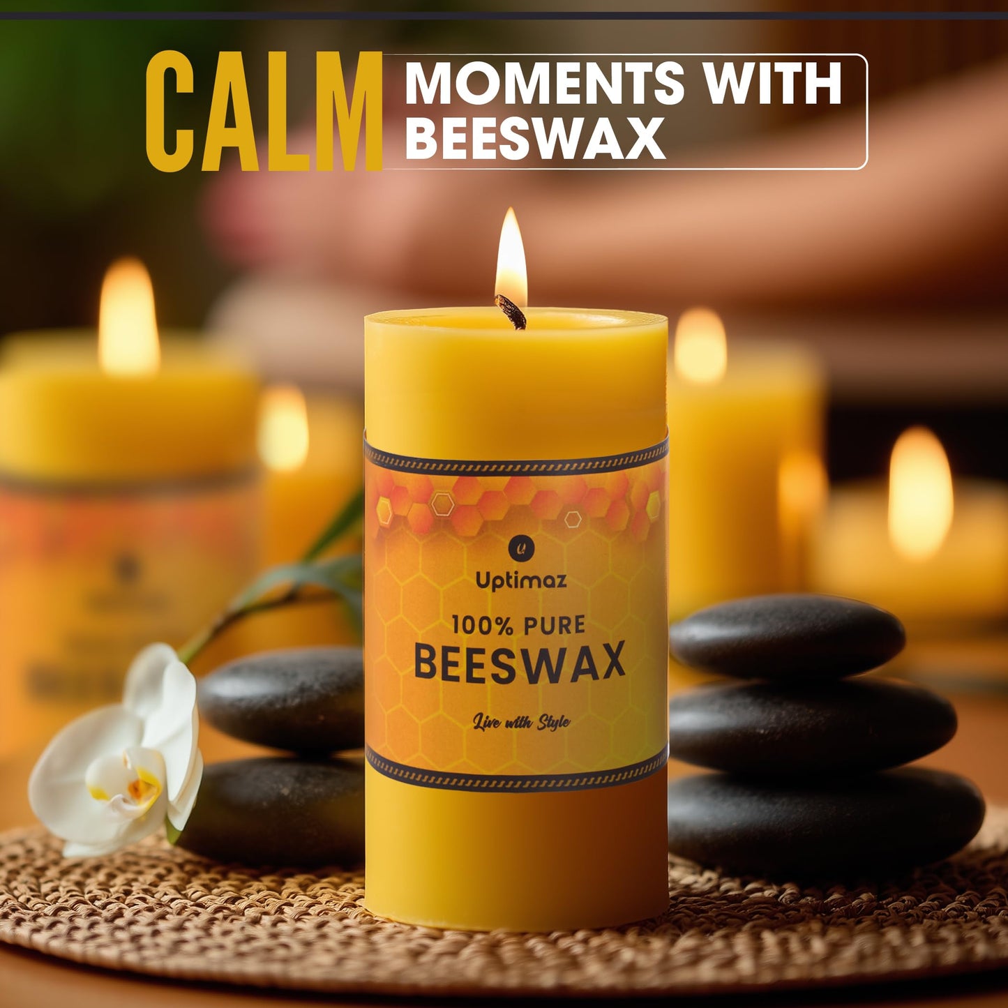 Uptimaz Beeswax Pillar Candles Set of 4, 2x4 Inch, 100% Beeswax Candle with Cotton Wick, Long Burning, Dripless Candle Bees Wax for Home, Décor, Prayer, Emergency