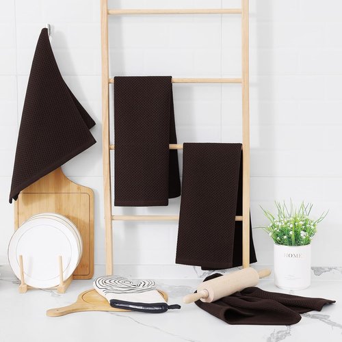 Homaxy 100% Cotton Waffle Weave Dish Towels - Ultra Soft & Absorbent, 13 x 28 Inches, 6-Pack | Dark Brown
