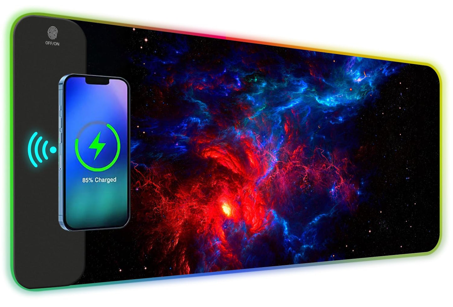 ToLuLu RGB Gaming Wireless Charging Mouse Pad, 5/7.5/10/15W 10 Light Modes LED Mouse Pad Computer Keyboard Mat Mousepad, 800x300x4MM Extended Large Desk Mat for Gaming, MacBook, Laptop, PC, Galaxy