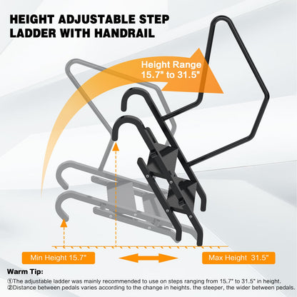Height Adjustable 2 Steps Ladder with Handrail, Heavy Duty 2 Step Metal Ladder with Non-Slip Pedals for Indoor & Outdoor Steps (450LBs Loading)