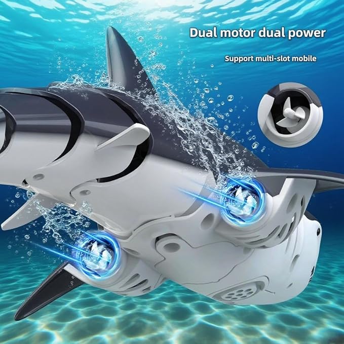 Remote Control Shark Pool Toy with 2.4GHz RC Submarine Boat Robo-Style Fish Tail Fish Pool Toy for Boys Girls Ages 6-12 Water Spray Function -Fun Robo Fish Toys for Kids Outdoor Water Play (Blue)