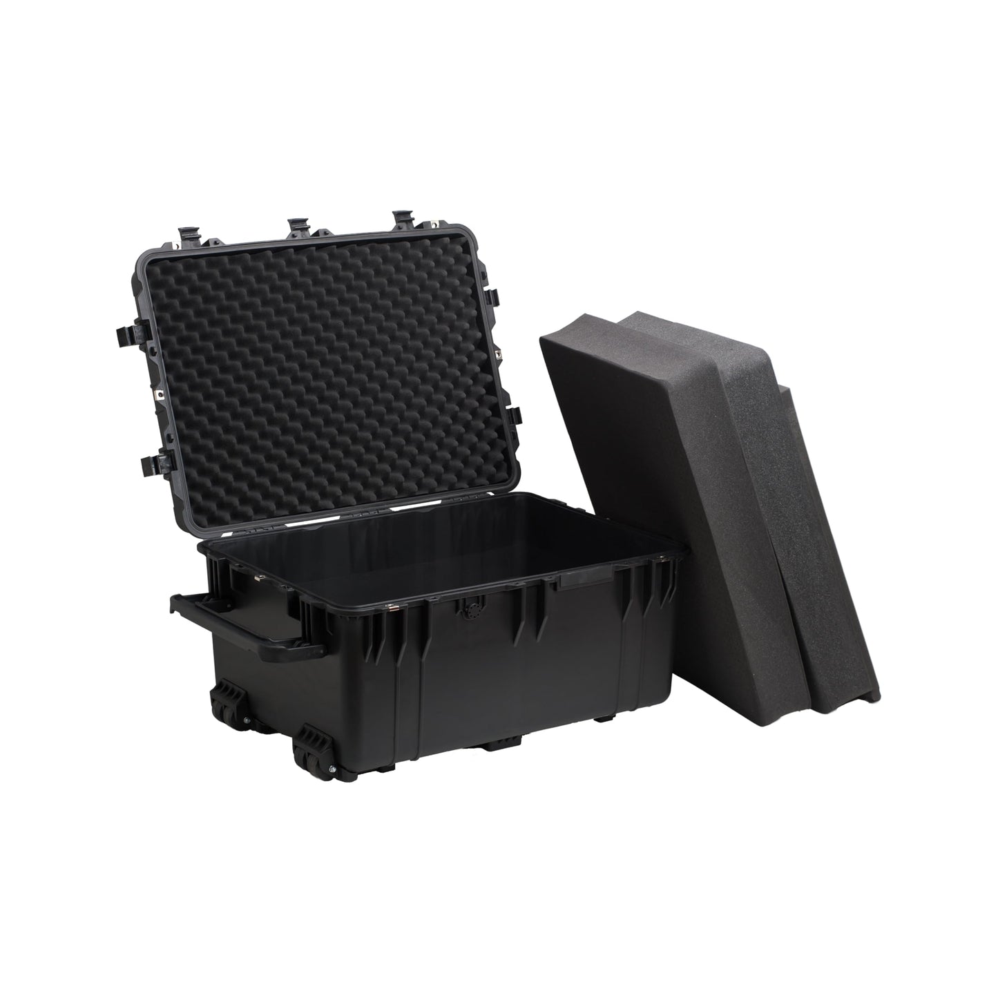 MEIJIA Portable Waterproof Protective Case,Hard Camera Case With Retractable Pull Handle And Rolling Wheels,Customizable Fit Foam Inserted,Elegant Black, 31.3" X24.21" X17.48"