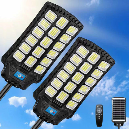 ZIZIWIN 14000W Solar Street Lights Outdoor Waterproof, 2 Pack Large Solar Powered LED Flood Light Outside, Heavy Duty Parking Lot Light Dusk to Dawn, Motion Sensor, Pole or Wall Mount, Remote Control