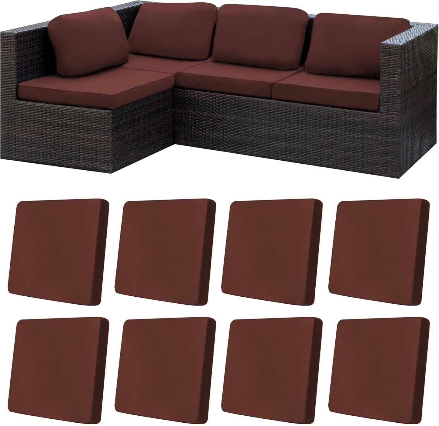 Skiennix 8Pcs Stretch Patio Cushion Covers - Washable Outdoor Couch Slipcovers | Light Coffee