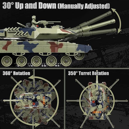 1/24 Remote Control Tank 2.4GHz German Leopard II RC Tank &amp Recoil Force &amp 330°Turret Rotation. Army Toys Infrared Battle Toys with Smoke and Sound Effect Gift for Boys