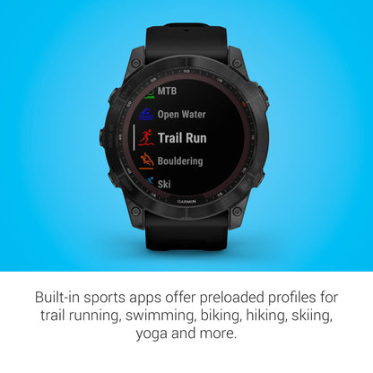 Garmin fenix 7X Solar, Larger sized adventure smartwatch, with Solar Charging Capabilities, touchscreen outdoor watch with GPS, Black Titanium with Black Band (Renewed)