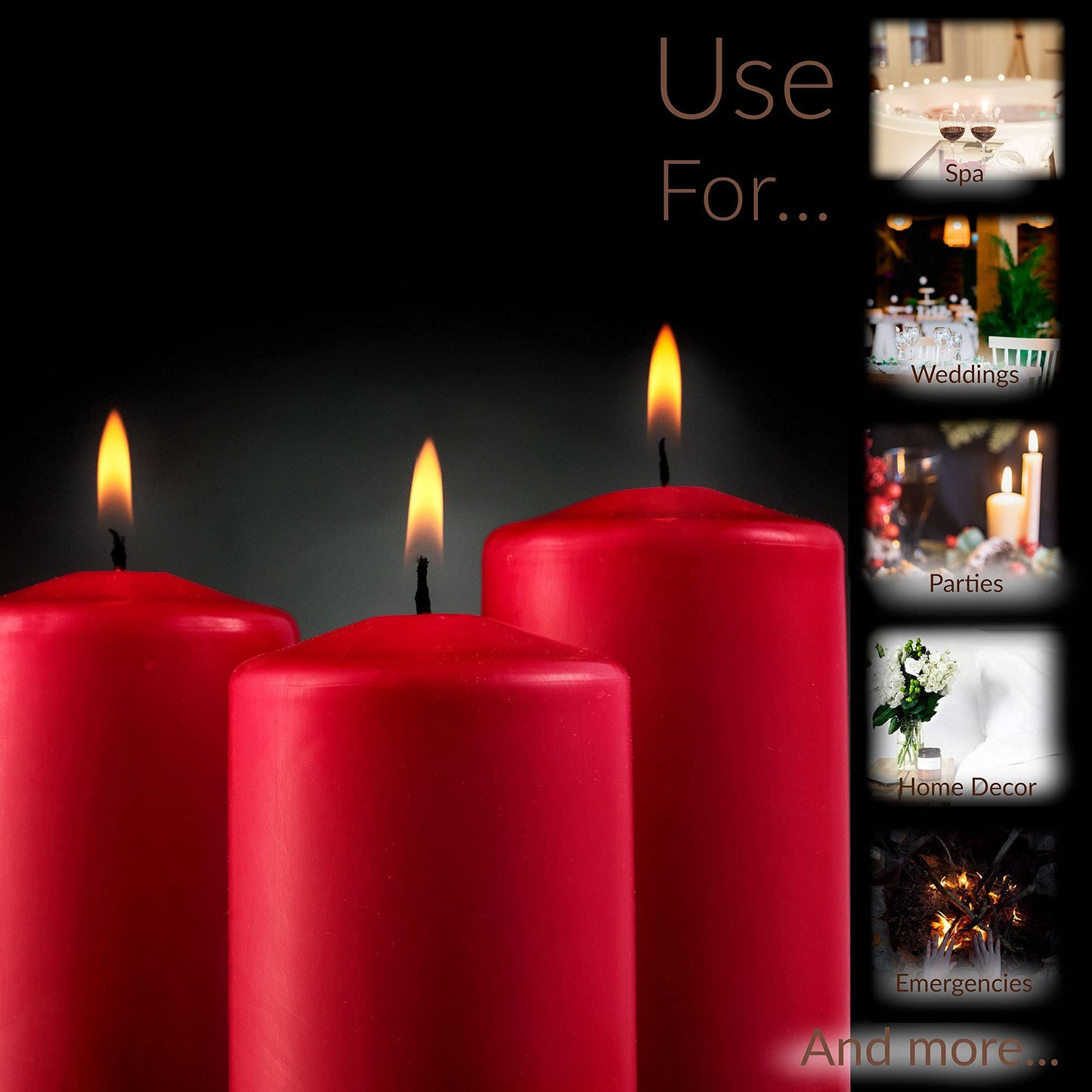 SPAAS Set of 6 Red Pillar Candles - 2.3x4 Inch Unscented Pillar Candles | Decorative Home Decor, Emergency, Memorial, Vigil, Weddings, Parties