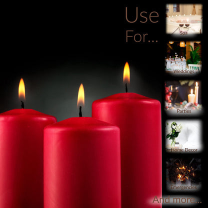 SPAAS Set of 6 Red Pillar Candles - 2.3x4 Inch Unscented Pillar Candles | Decorative Home Decor, Emergency, Memorial, Vigil, Weddings, Parties