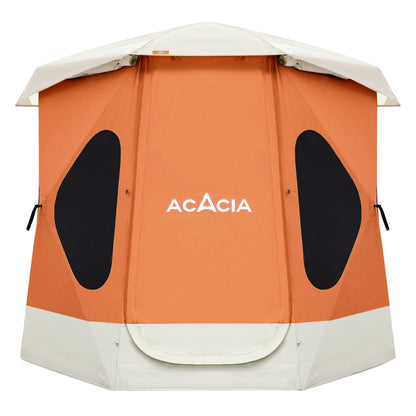 ACACIA Space Tent, 2 to 3 Person Pop Up Camping Tent with 8 Windows and Footprint, Waterproof Windproof Easy Setup Hub Tent for Family Camping, Hiking and Glamping, Persimmon