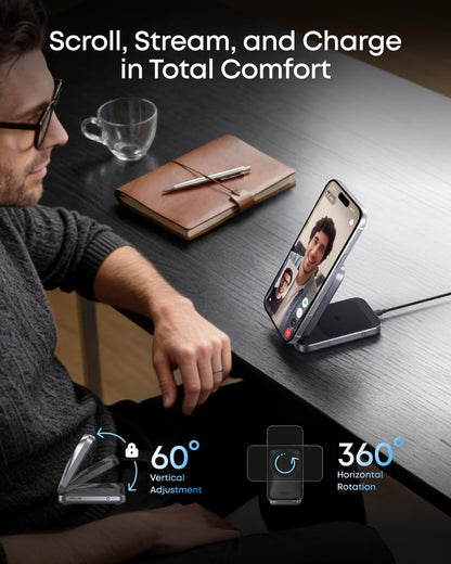 Anker Prime Foldable MagSafe Charger, 25W Qi2.2-Certified Palm-Sized Travel-Ready 3-in-1 Charging Station, AirCool Wireless Charger, for iPhone 17, Apple Watch, AirPods (Non-Battery, with Adapter)