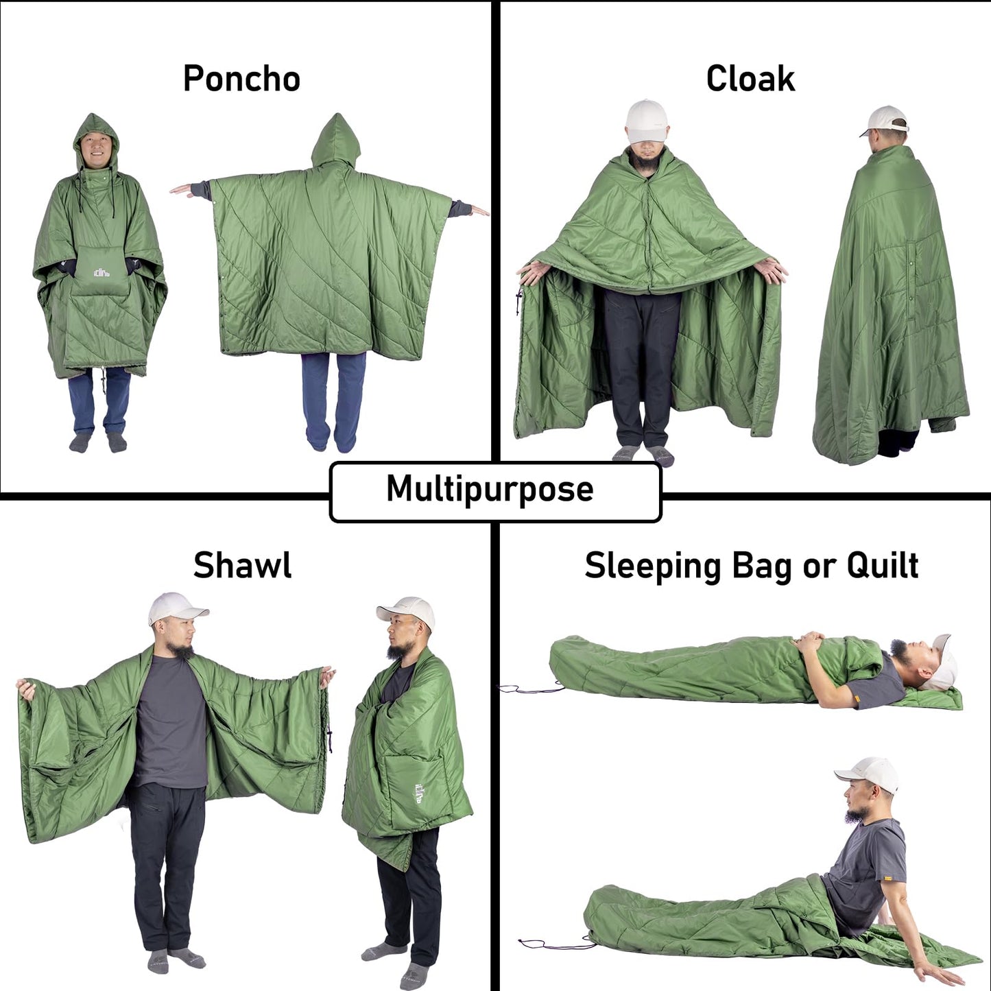 iClimb 1 Hooded 3M Thinsulate Insulation Warm Blanket and 1 3M Thinsulate Insulation Sleeping Bag, Ultralight Compact for Adults Outdoor Camping Backpacking Hiking