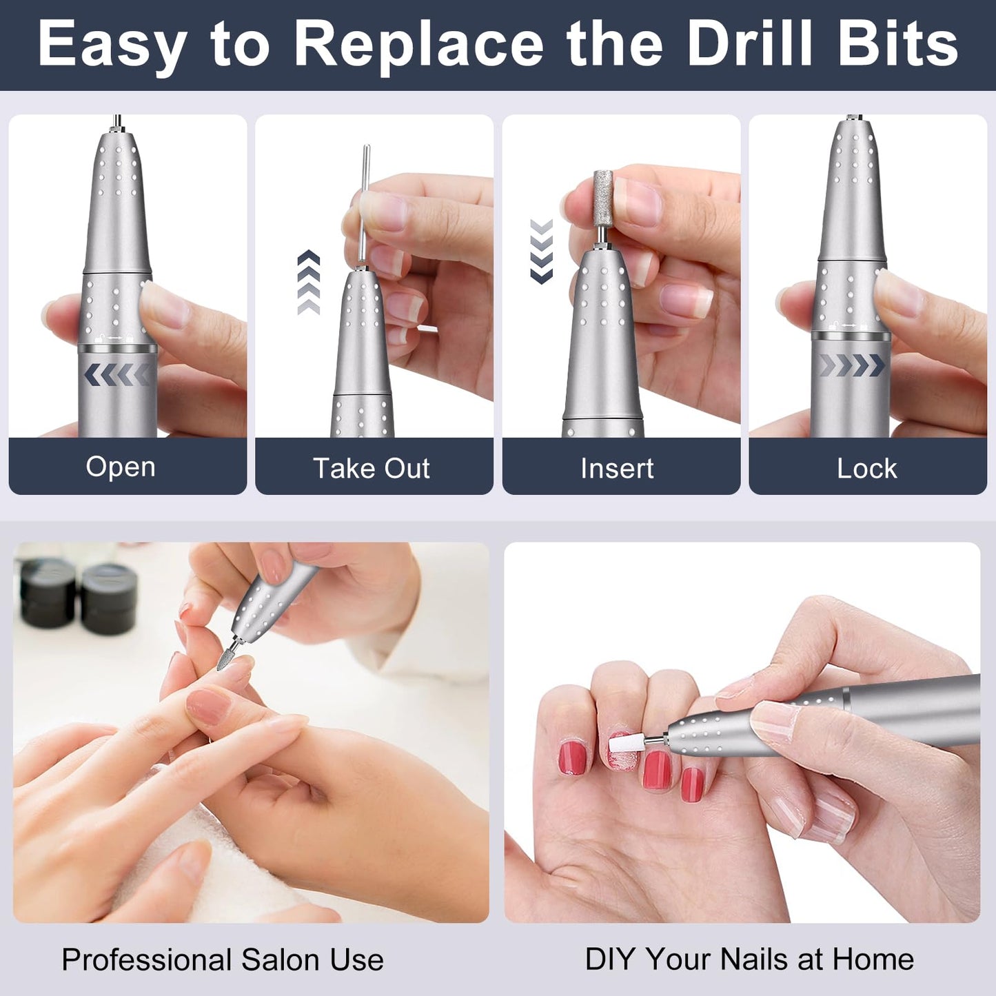 Electric Nail Drill Professional 45000RPM, Portable Smart Touch Display Electric Nail File, 4000mAh Rechargeable Nail Drill Kit for Remover Acrylic & Gel Nails Manicure for Salon Home
