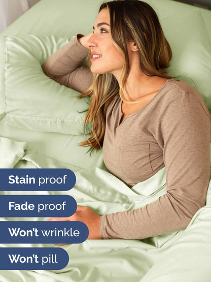 Skiennix Extra Deep Full Sheet Set - 6 Piece Breathable Cooling Bedding - Soft Wrinkle-Free Light Sage