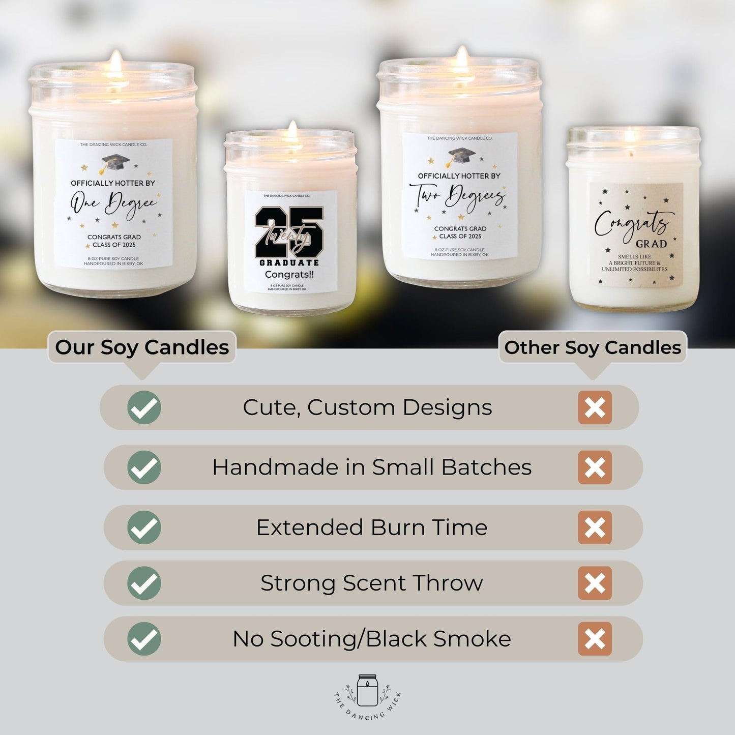 The Dancing Wick Candle - Congrats Grad 2026 - Golden Hour Scented Soy Wax Candle - Dreamy Floral & Sweet Amber Scent - 8 oz, Hand-Poured - Made in the USA – Graduation Gift (Congrats Grad)