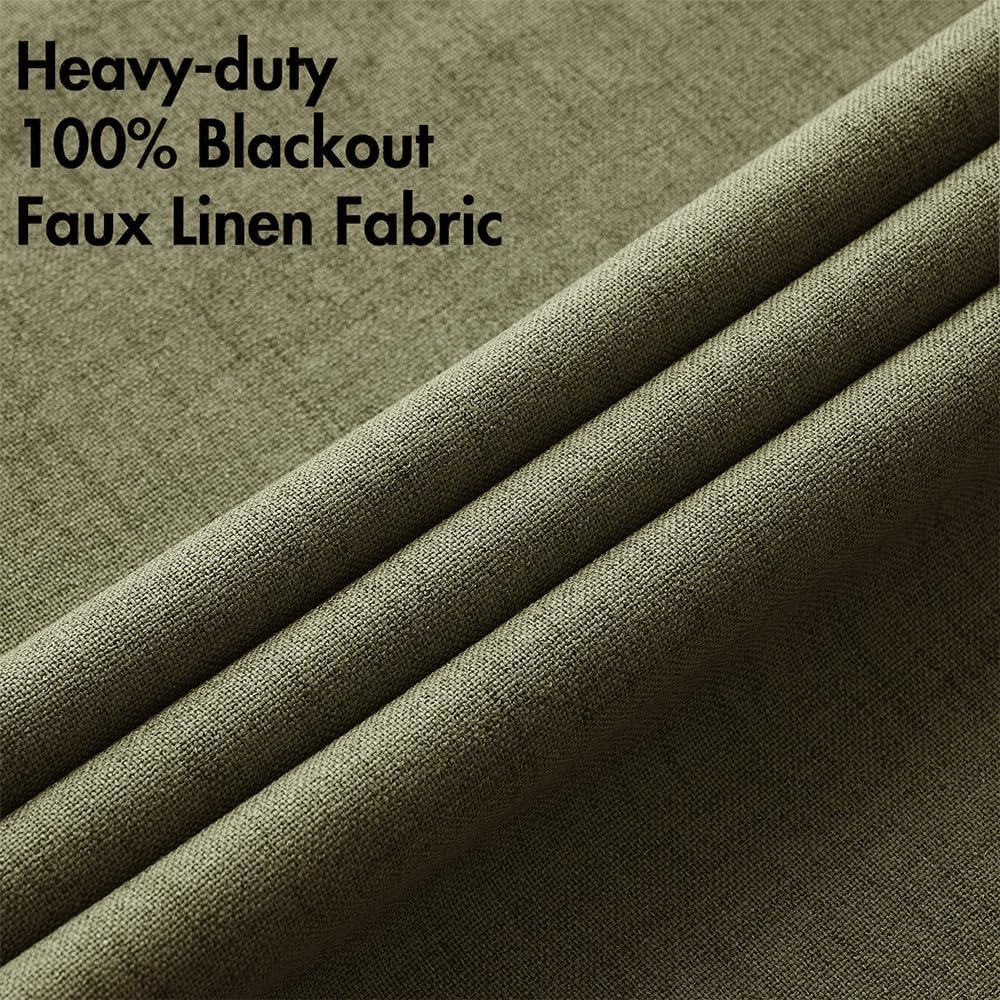 MIULEE Blackout Curtains - 100% Thermal Insulated Linen Texture | Light Olive Green, 52x84 Inch (2 Panels)