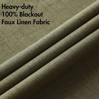 MIULEE Blackout Curtains - 100% Thermal Insulated Linen Texture | Light Olive Green, 52x84 Inch (2 Panels)