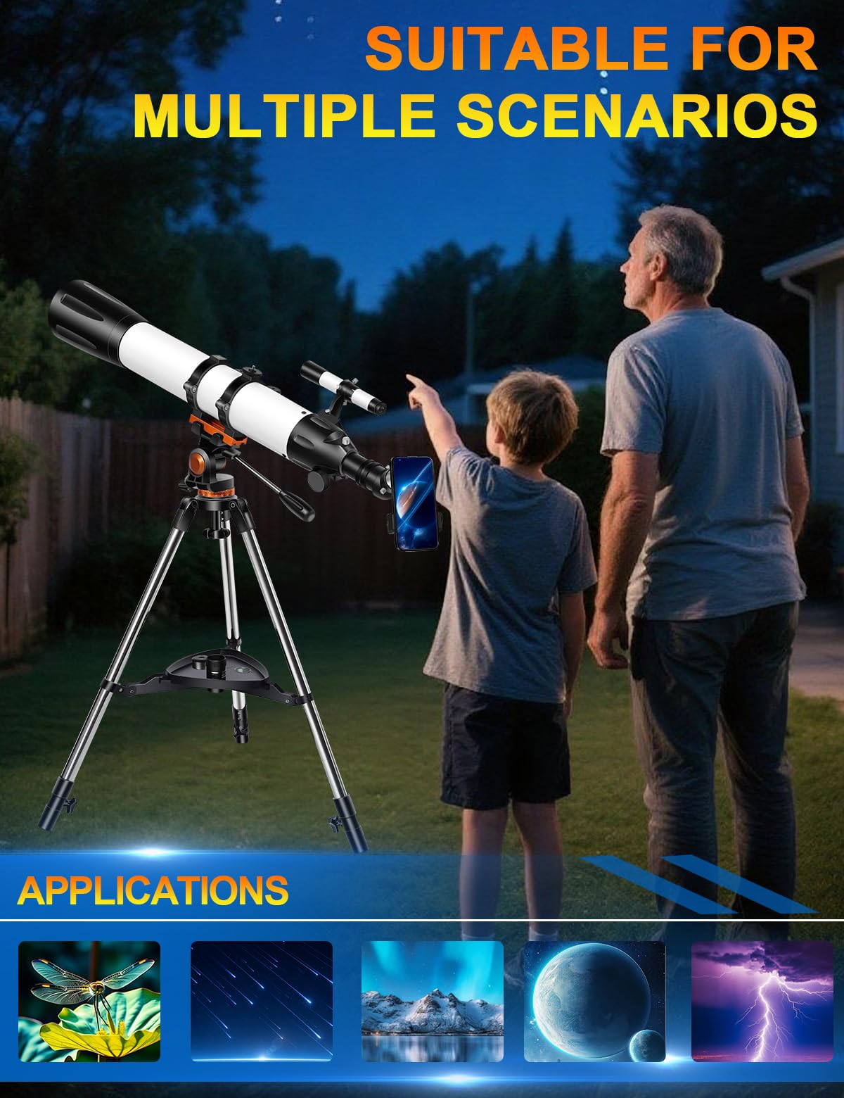Uonol Telescope for Adults High Powered 90mm Aperture 800mm (32X-240X), Refractor Telescopes for Astronomy Beginners with AZ Mount Tripod, Phone Adapter, Carry Bag (80090white)