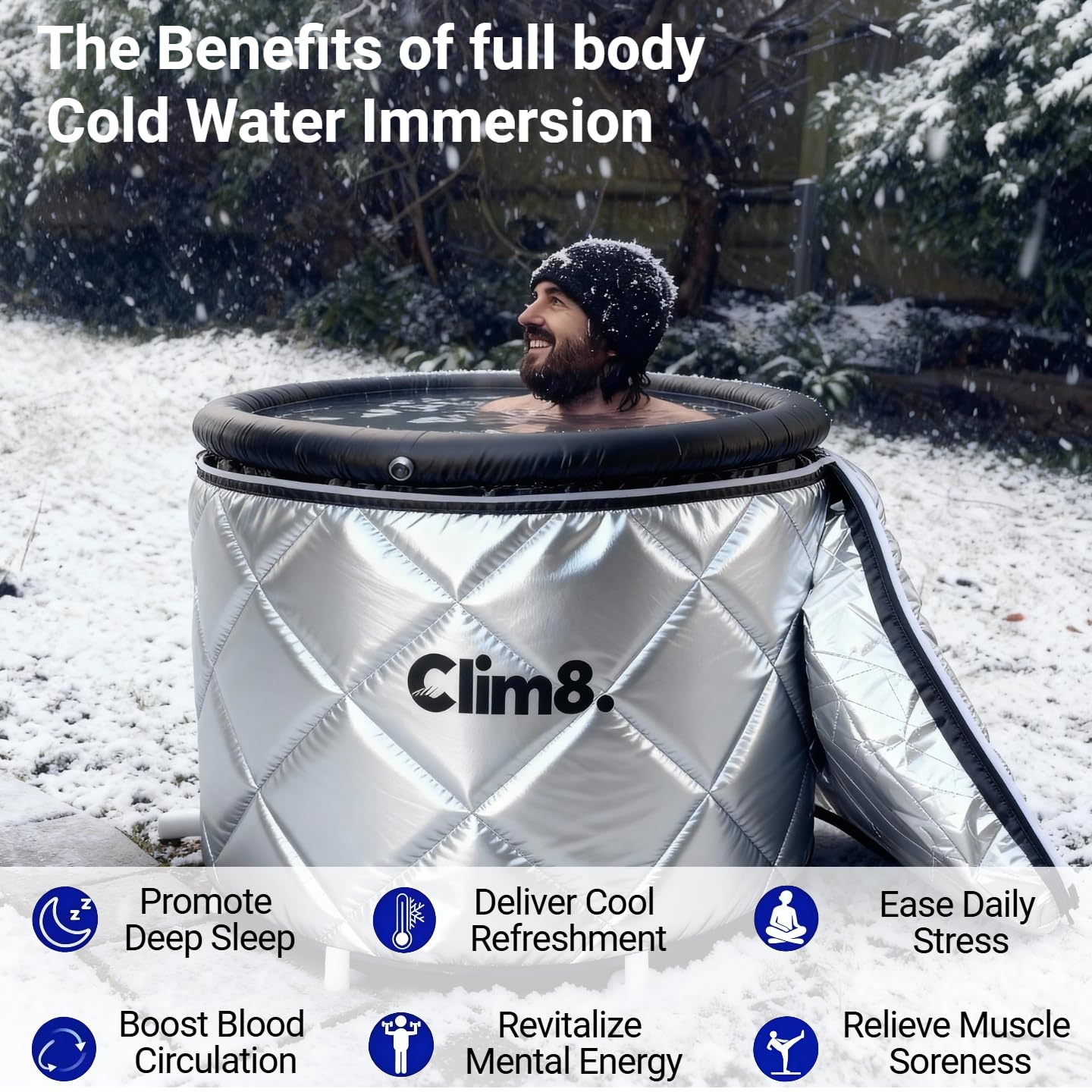 Clim8 Insulated Cold Plunge Tub for Athletes,Fitness and Wim Hom Enthusiasts, Portable Ice Bath at Home for Indoor & Outdoor Use With Drainage Hose & Protective Cover,116Gal, Chiller Compatible