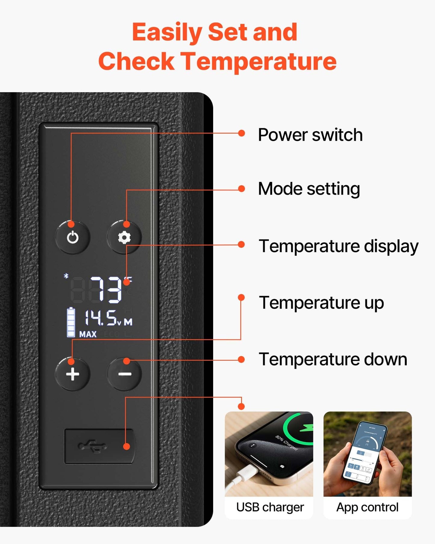 VEVOR 12V Car Refrigerator 10 QT, Portable Mini Freezer with APP Control, -4℉ to 68℉, 12/24V DC & 110-220V AC Compressor Cooler for Travel, Camping, Home, Road Trip