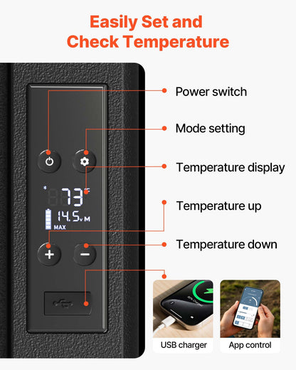 VEVOR 12V Car Refrigerator 10 QT, Portable Mini Freezer with APP Control, -4℉ to 68℉, 12/24V DC & 110-220V AC Compressor Cooler for Travel, Camping, Home, Road Trip