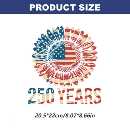 6 Sheets 250th Anniversary USA Iron on Patches Heat Transfer Independence Day Flower and USA Flag Designs 4th of July DTF Transfers Vinyl Stickers Supplies for T-Shirts Bags Clothes DIY Craft Decor