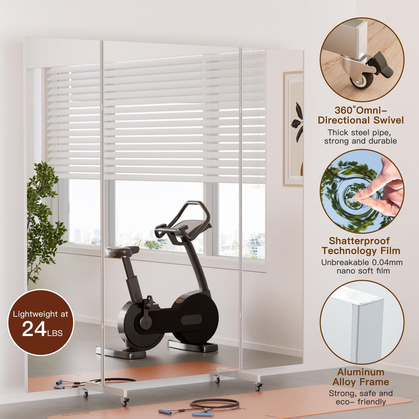 brisafe Full Length Mirror with 360° Wheels, 87"x79" Foldable Floor Mirror with Nano-Tech Shatterproof Film - Ultra-Large Mobile Mirror for Home Gym, Dance Studio & Commercial Spaces (Black)