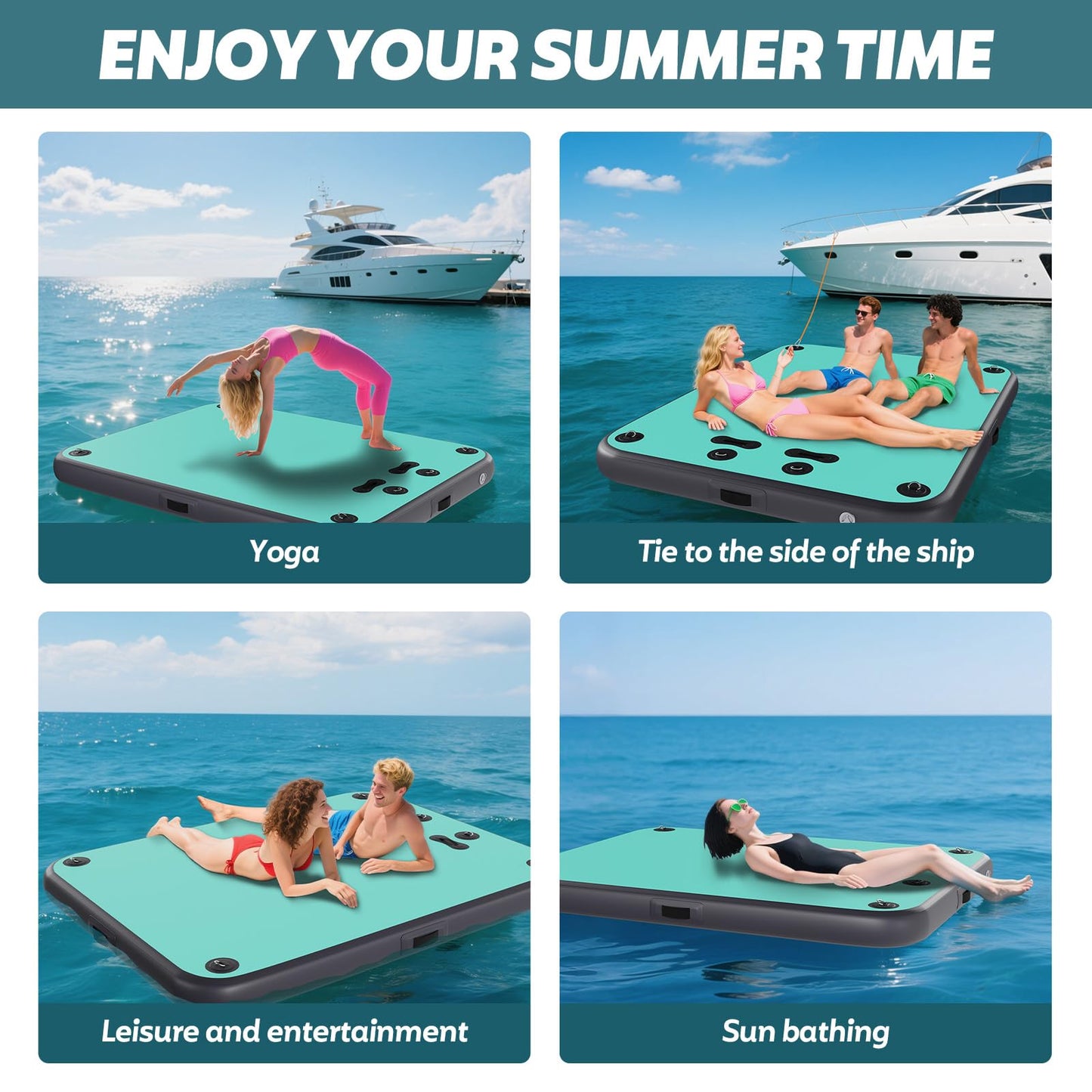 8x6FT Inflatable Floating Dock for Lakes: Swim Air Dock Water Mat Floating Platform Island Raft for Pool Beach Ocean with Mooring Rope, Water Ladder, Non-Slip Surface
