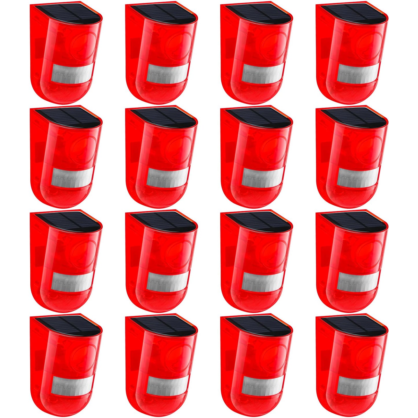 Qualirey Solar Sound and Light Alarm Motion Sensor 129db Outdoor Security Siren Waterproof Activated Detector Driveway Alarm 6 LEDs Flash Warning Deterrent Strobe System for Home, Farm(Red,16 Pack)