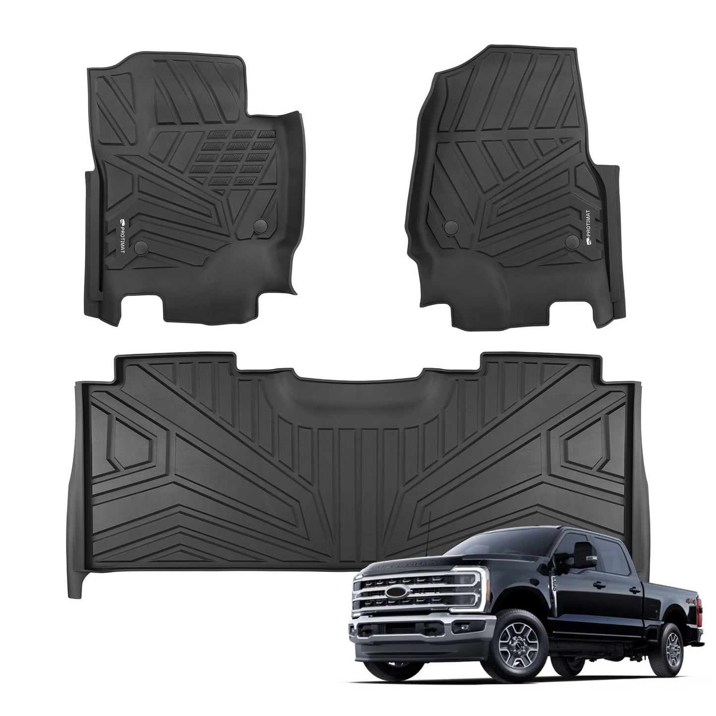 Protimat Floor Mat Custom Fit 2017-2024 2025 Ford F-250 SuperCrew Cab, All Weather TPE Floor Mats for Ford F250 1st & 2nd Row Full Set Cargo Liner (Black)
