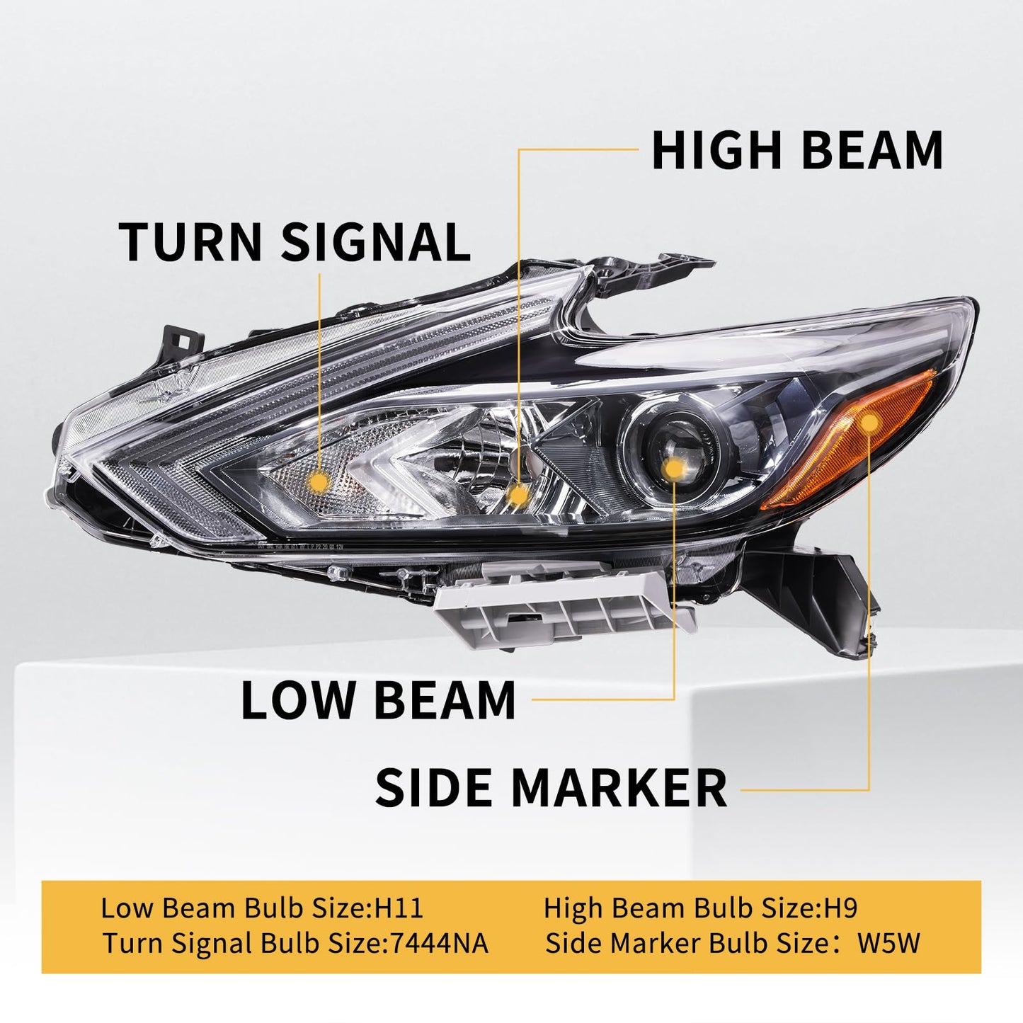 ShotFiled Halogen Headlights Compatible with 2016 2017 2018 Nissan Altima Headlamp w/o LED DRL Black Housing Headlight（Left Driver Side