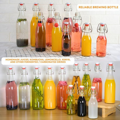 FastRack Swing Top Glass Bottles |8.5 oz – Pack of 6 | Clear, Flip Top Glass Bottles for Home Brewing, Carbonated Drinks, Kombucha, Fermentation, Water | Food Grade – ECO Friendly