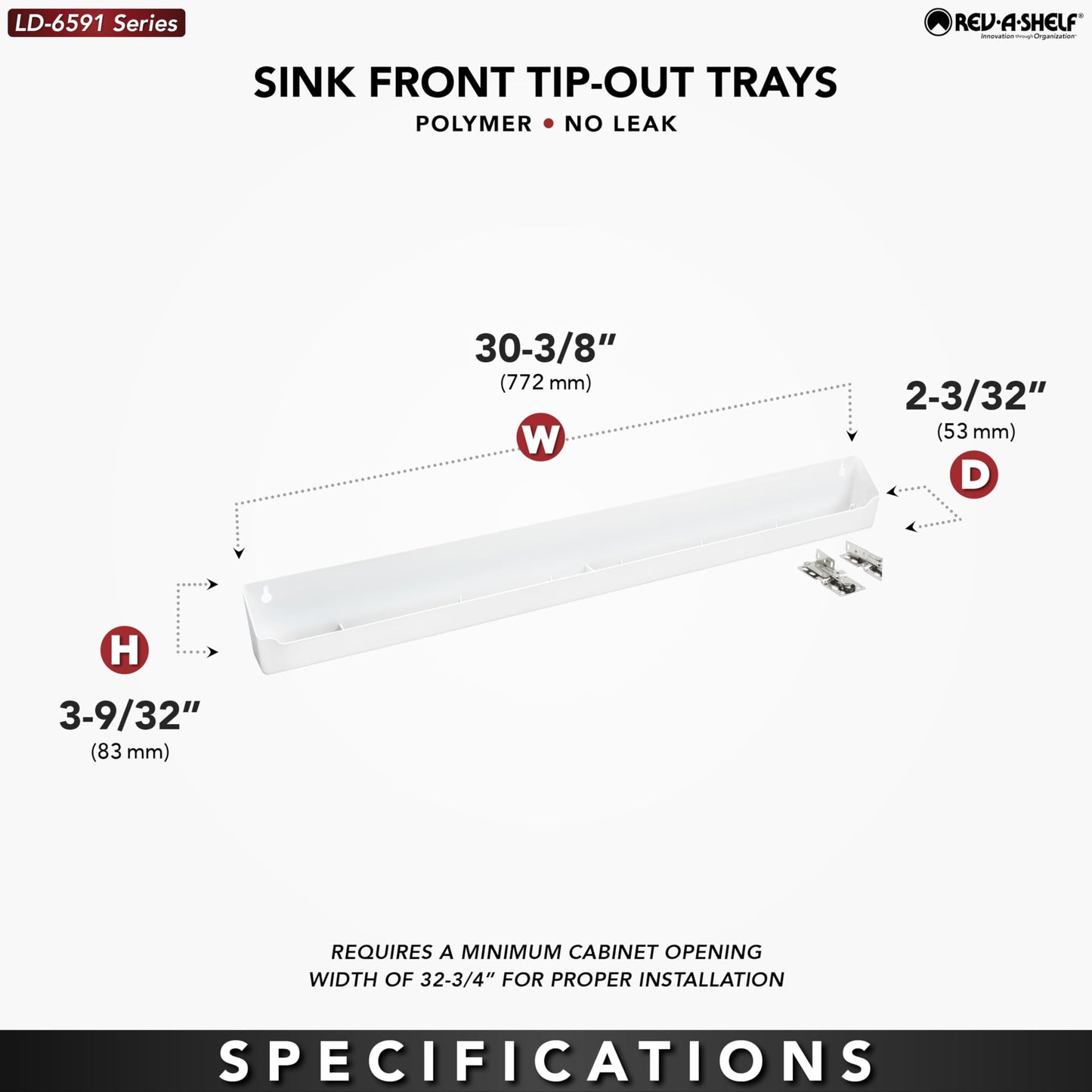 Rev-A-Shelf 30" Tip-Out Plastic Sink Tray for Kitchen and Bathroom Base Cabinets, Large Pullout Vanity Shelf Home Organizer, White, LD-6591-30-11-1