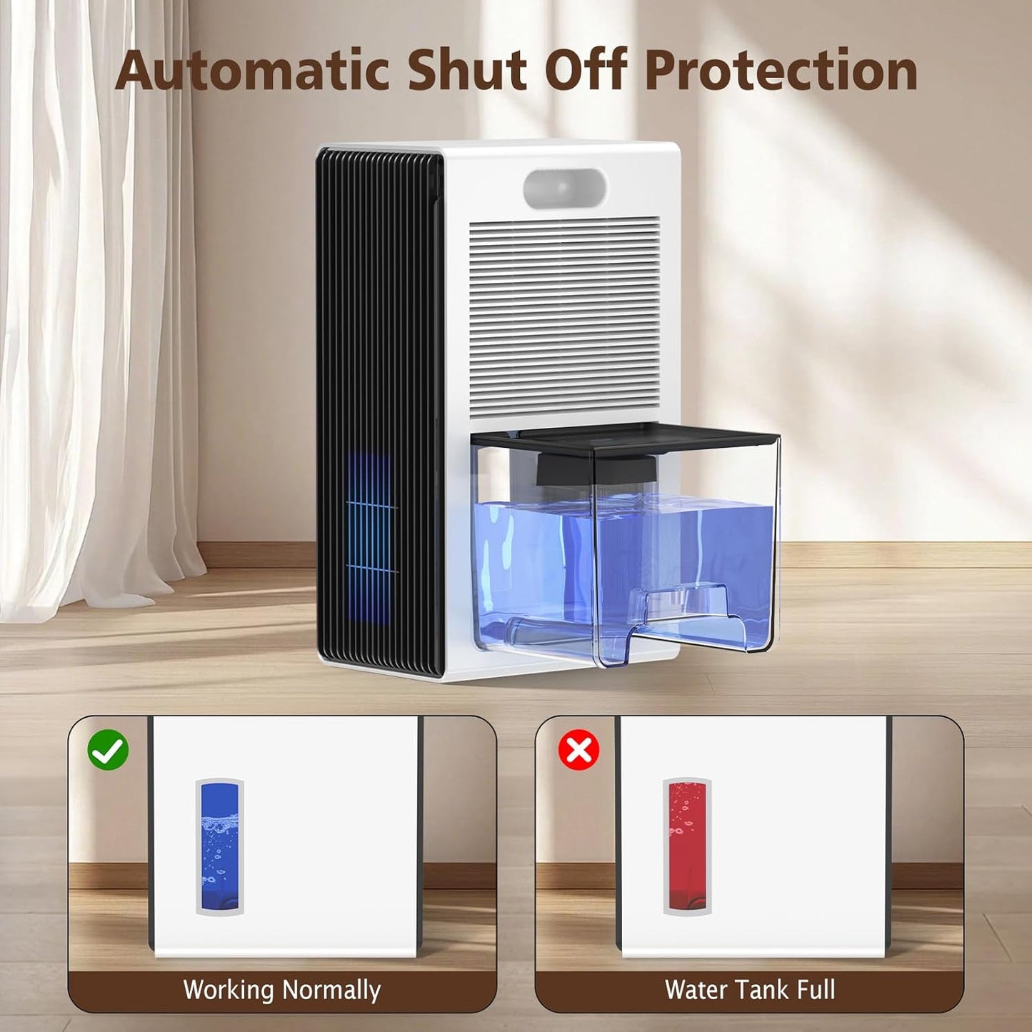 NineSky Dehumidifier - 1000 Sq.Ft. Home Dehumidifier with 95Oz Tank & 7-Color Ambient Light | Quiet & Safe