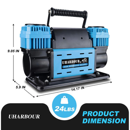 Uharbour 12V Offroad Air Compressor 10.6 CFM with Pressure Gauge, 12 Volt Offroad Air Compressor Dual Cylinder Heavy Duty for 4x4 Truck Car SUV with Carrying Bag
