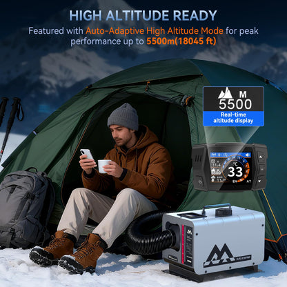 MUDIRO Diesel Heater 12V/24V/110V 8KW with CO Protection (Auto Shut-off & Alarm), Thermostat, Remote, TFT Display, Auto Altitude Adjustment, Chinese Diesel Heater for Camping, RV, Tent