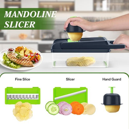 HomeHacks Vegetable Chopper - 12-in-1 Multi-Functional Kitchen Gadget for Dicing, Slicing & Grating | Green