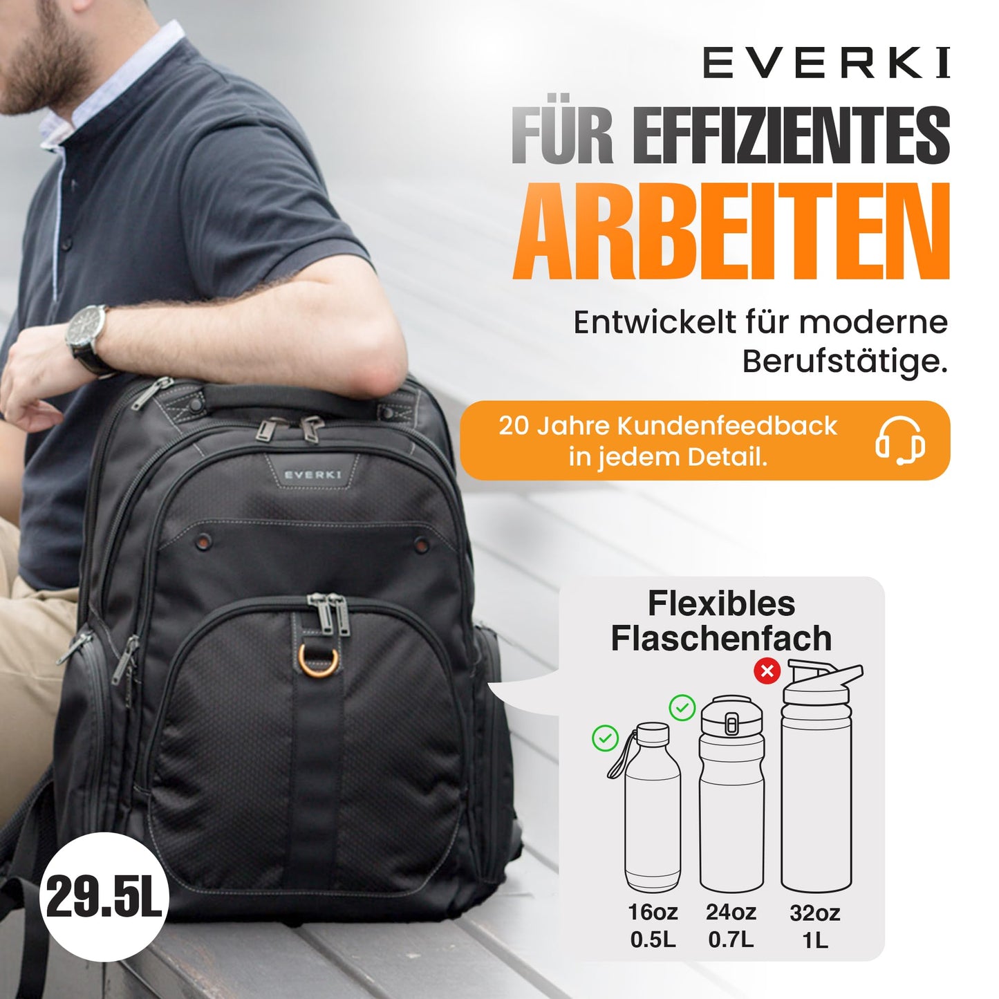 EVERKI Atlas Business Laptop Backpack (EKP121) with Black Rain Cover - Men's Backpack with 13"-17.3" Compartment, 32L Capacity - Travel-Friendly Backpack & Rain Cover Bundle