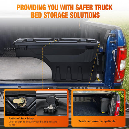 Nilight Truck Bed Tool Box Right Passenger Side Truck Tool Box Fit for Ford F-150 1999-2014 ABS Swing Case Truck Bed Storage Box with Lockable Lid Waterproof Wheel Well Toolbox Black