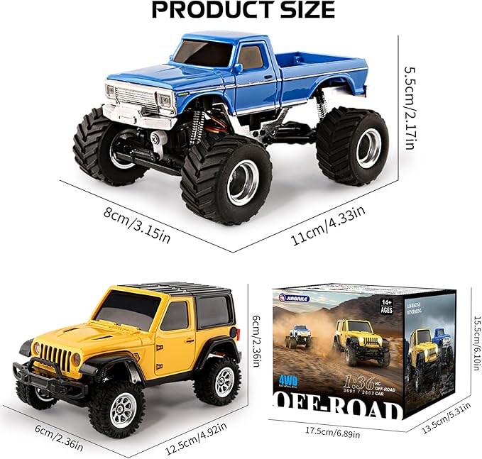 ARRIS 1:36 Mini RC Crawler 4WD Off-Road RC Car with 2.4G Remote Battery &amp Lights RTR for Adults Hobby Gifts (Blue)